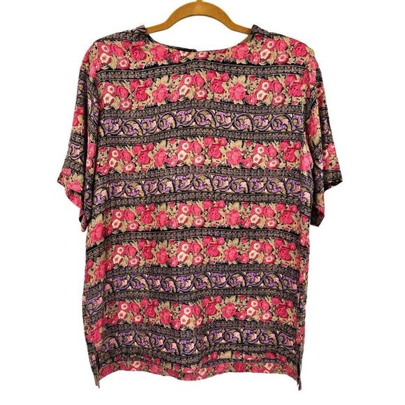 Vintage Floral Silk Top With Shoulder Pads Size Medium - Picture 1 of 7